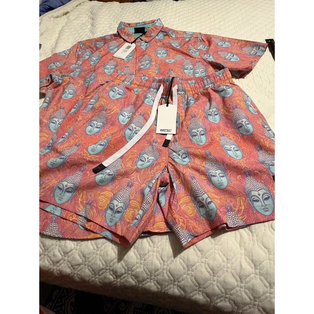 WESC  2pc BUDDHA Shorts Set -Shirt & Shorts Button Up NWT (Rare 2 Pc Set) L/XL